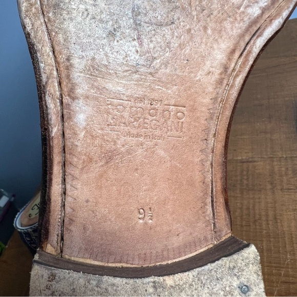 Romano Martegani for Francos handmade brogue oxford blue leather cream linen 9.5 - Picture 12 of 15